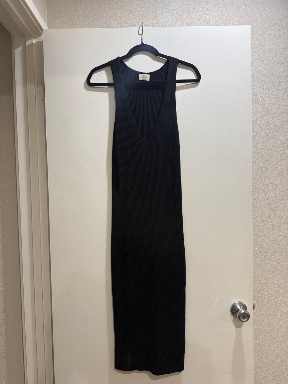 Aritzia Black Ribbed V-Neck Maxi Dress
